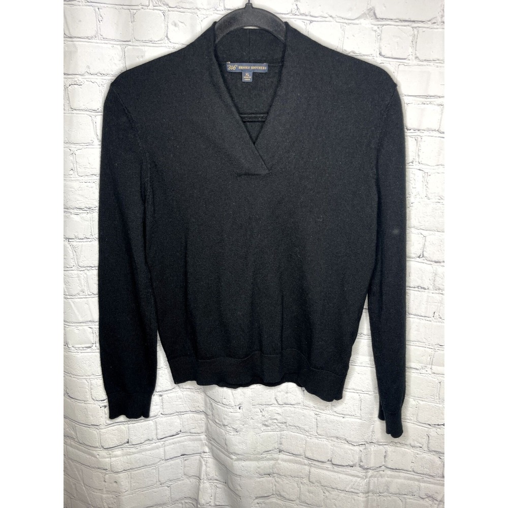 Brooks Brothers 346 Mens XL Black 100% Merino Wool V-Neck Sweater Long Sleeve